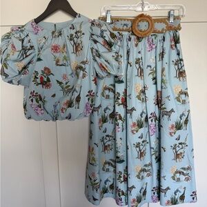 Floral Print Puff Sleeve Top and Skirt Set